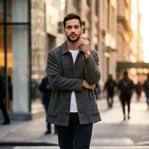 Sarar Men’s twill button down fabric made in Italy trench coat jacket sz XL